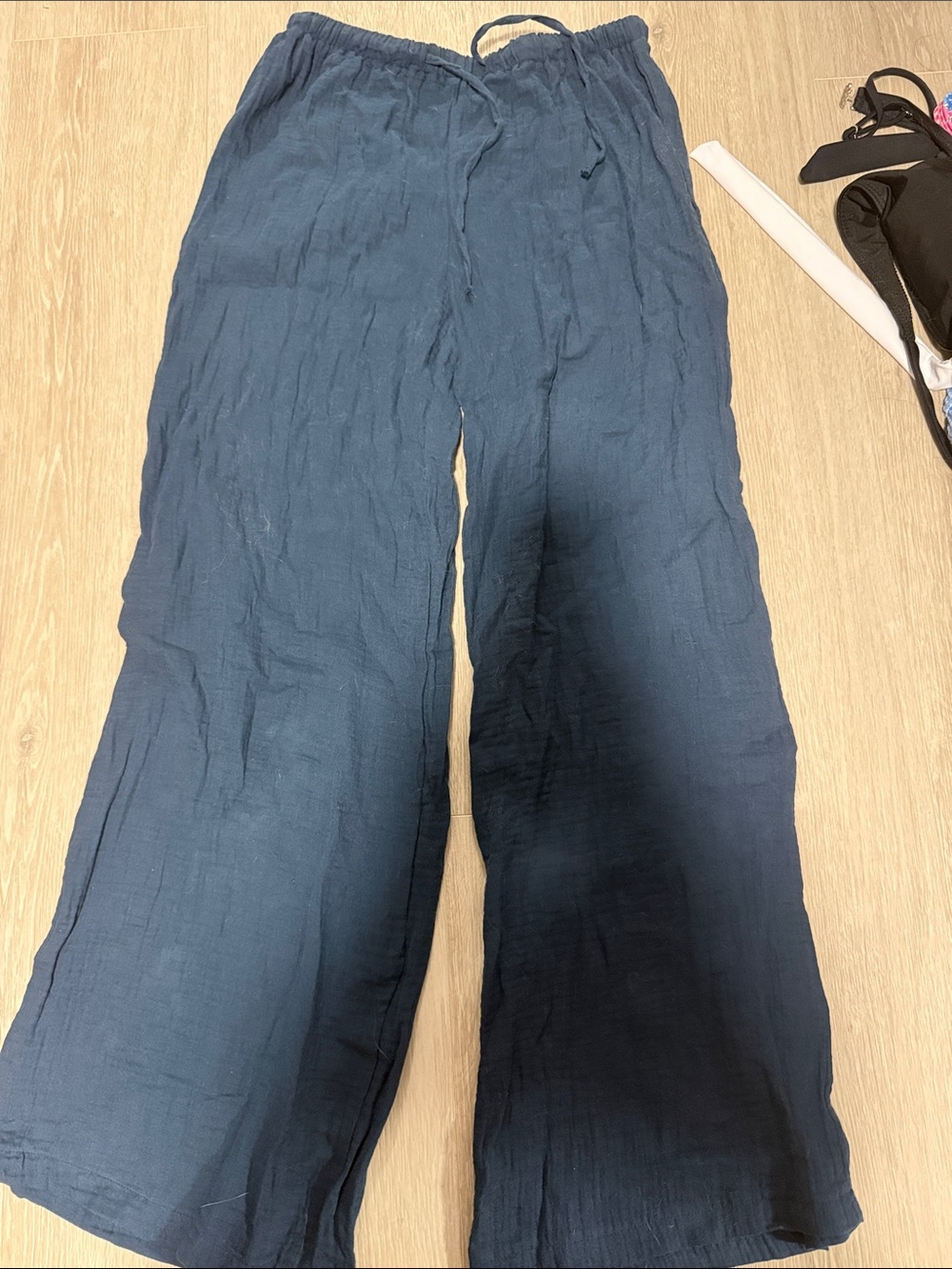 Women’s Navy Wide-Leg linen Drawstring Pants